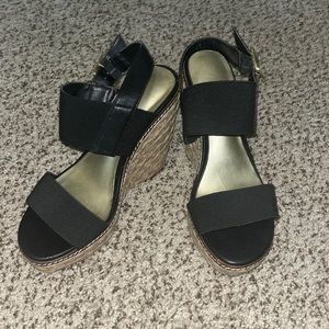 Jessica Simpson wedges. Black with gold buckle
